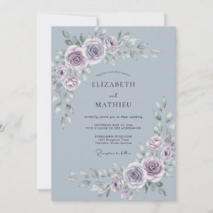 Invitación Boda floral elegante azul pizarra