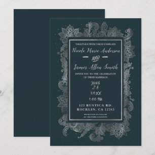 Invitación Boda floral elegante azul y plata rústica brumosa