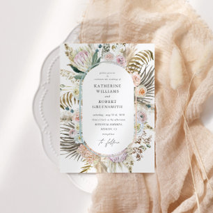 Invitación Boda floral elegante blanca y crema bohemio