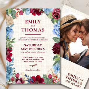 Invitación Boda floral, elegante Borgoña y romántico de la ma