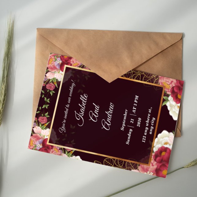 Invitación Boda floral elegante clásico-moderno simple foto (Subido por el creador)