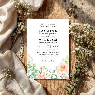Invitación Boda Floral Elegante Código QR Melocotón y Verdor