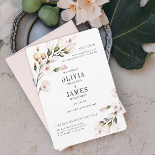 Invitación Boda floral elegante con acuarela en rosa pálido