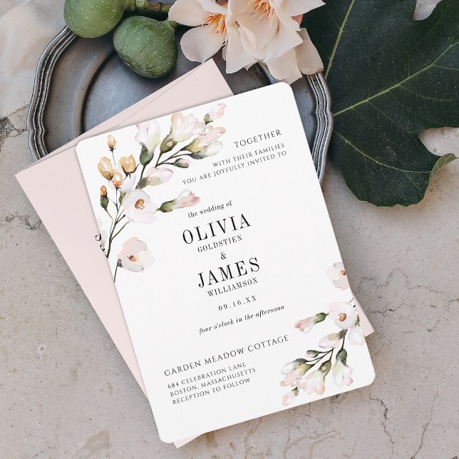 Invitación Boda floral elegante con acuarela en rosa pálido (Elegant Watercolor Blush Pink Floral Wedding Invitation)