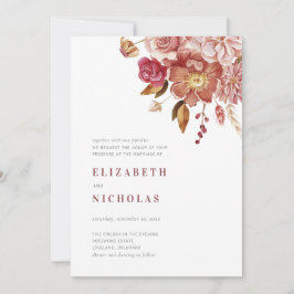 Invitación Boda floral elegante con acuarela Marsala