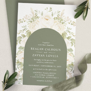Invitación Boda floral elegante con arco de marfil y salvia