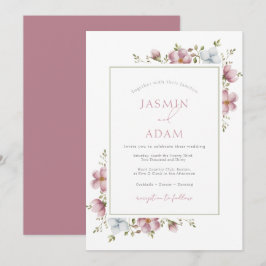 Invitación Boda floral elegante con polvo de rosa