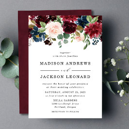 Invitación Boda floral elegante con rosa pálido y burgundy