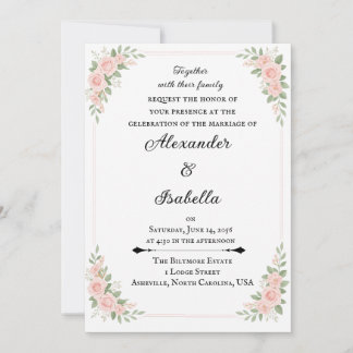 Invitación Boda floral elegante con rosa y verde salvia