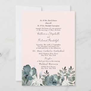 Invitación Boda floral elegante con rubor azul polvoriento