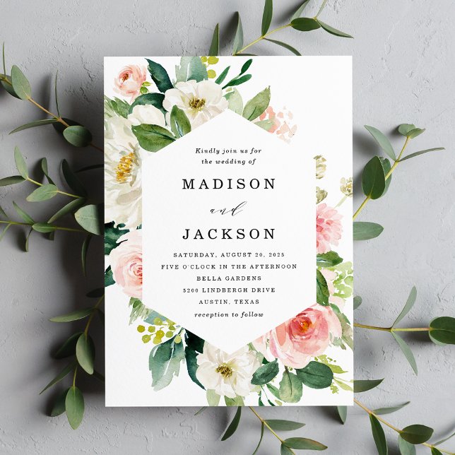 Invitación Boda floral elegante con tonos rosa y blanco (Subido por el creador)
