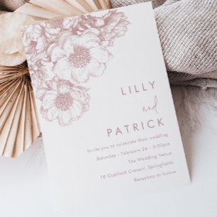 Invitación Boda floral elegante con tonos rosados
