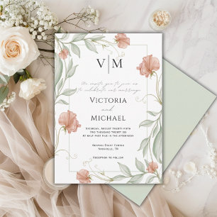 Invitación Boda floral elegante con vegetación hermosa