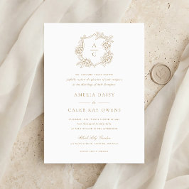 Invitación Boda Floral Elegante Cresta de Hortensia Dorada