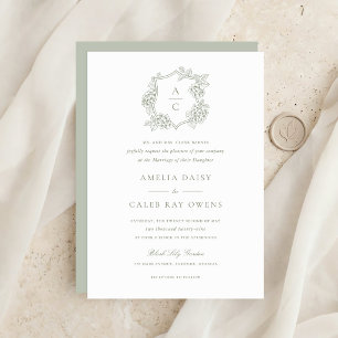 Invitación Boda Floral Elegante Cresta de Hortensia Verde