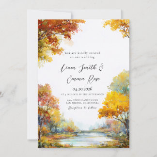 Invitación Boda floral elegante de acuarela de otoño