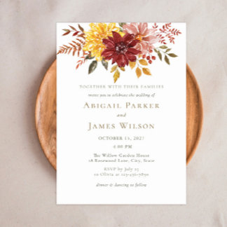 Invitación Boda floral elegante de acuarela de otoño