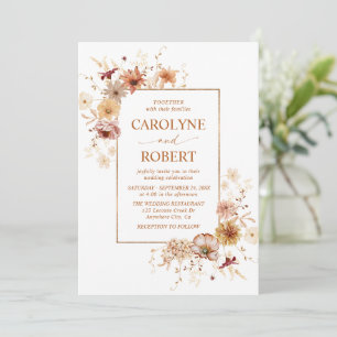 Invitación Boda floral elegante de acuarela de otoño