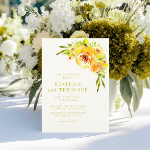 Invitación Boda floral elegante de acuarela en amarillo y ver