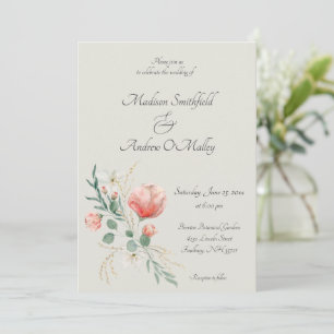 Invitación Boda floral elegante de acuarela en melocotón y ve