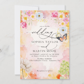Invitación Boda floral elegante de acuarela pastel