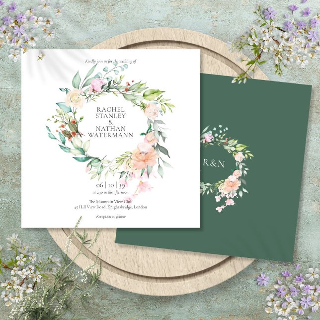 Invitación Boda floral elegante de acuarela y vegetación (Elegant Watercolor Greenery Floral Wedding Invitation)