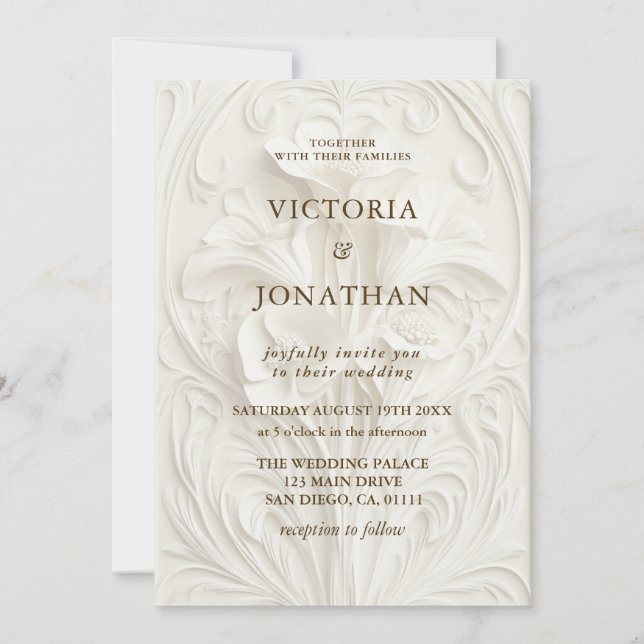 Invitación Boda floral elegante de Art Nouveau (Anverso)