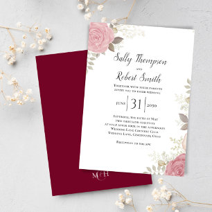 Invitación Boda floral elegante de Borgoña personalizada