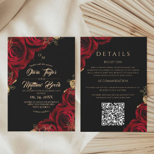 Invitación Boda floral elegante de Borgoña todo en uno