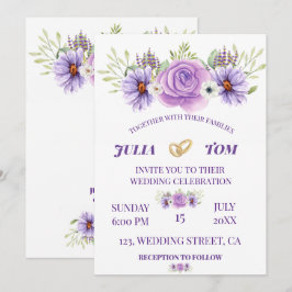 Invitación Boda floral elegante de color agua púrpura