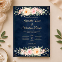 Boda floral elegante de color azul marino