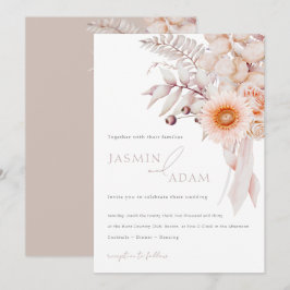 Invitación Boda floral elegante de color beige y rosa pálido