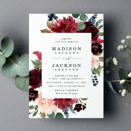 Invitación Boda floral elegante de color burdeos y rosa palo 