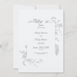 Invitación Boda floral elegante de color gris vintage