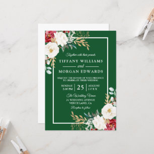 Invitación Boda floral elegante de color rojo verde festivo