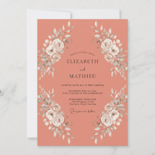 Invitación Boda floral elegante de coral