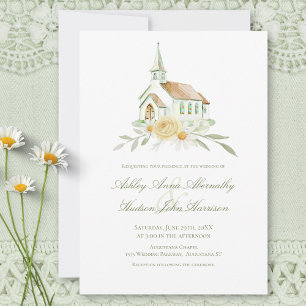 Invitación Boda floral elegante de iglesia con acuarela