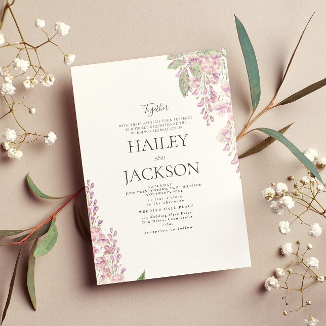 Invitación Boda floral elegante de jacinto blanco verde rosa (Elegant white green pink hyacinth floral wedding invitation)