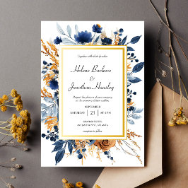 Invitación Boda Floral Elegante de la Marina Azul Terracota