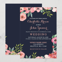 Invitación Boda Floral Elegante de la Marina de Agua Rubor