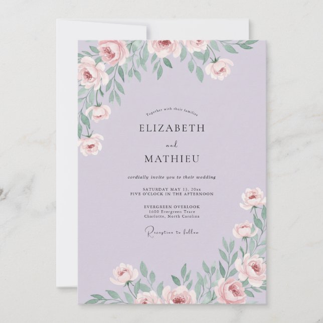 Invitación Boda floral elegante de lavanda (Anverso)