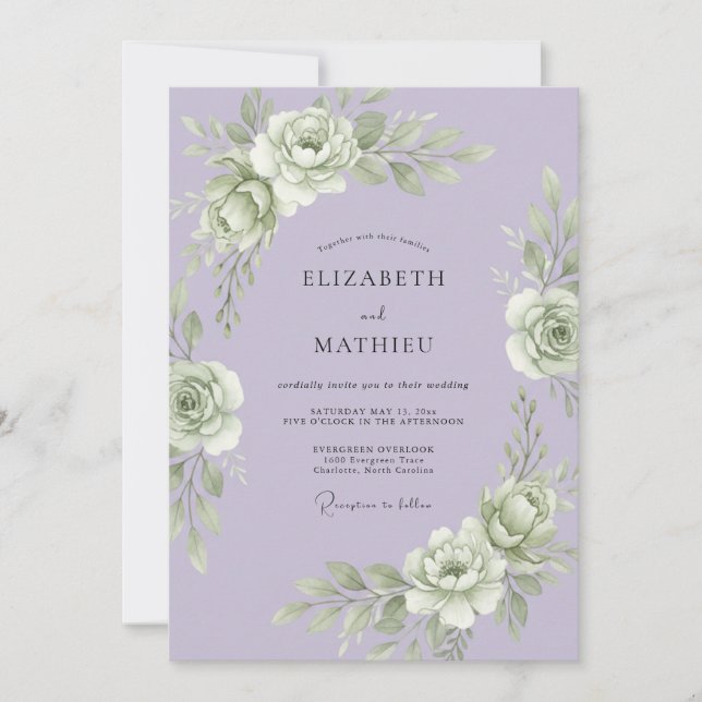 Invitación Boda floral elegante de lavanda (Anverso)