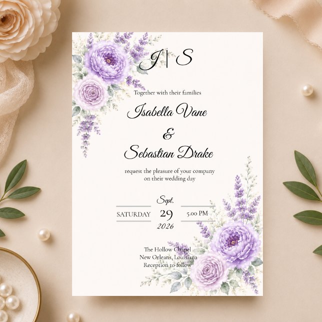 Invitación Boda floral elegante de lavanda (Subido por el creador)
