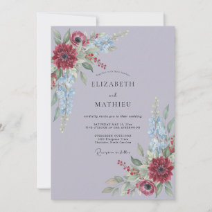 Invitación Boda floral elegante de lavanda carmesí