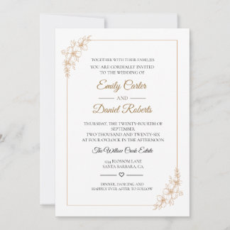 Invitación Boda floral elegante de línea de arte en rosa oro