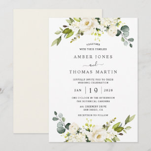 Invitación Boda floral elegante de marfil blanco precioso 