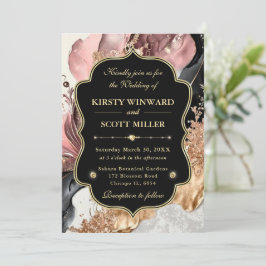 Invitación Boda floral elegante de mármol dorado rosa