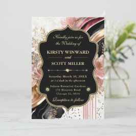 Invitación Boda floral elegante de mármol dorado rosa