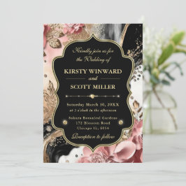 Invitación Boda floral elegante de mármol dorado rosa