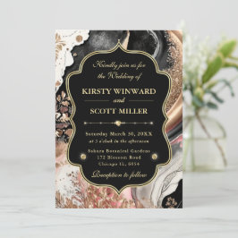 Invitación Boda floral elegante de mármol dorado rosa